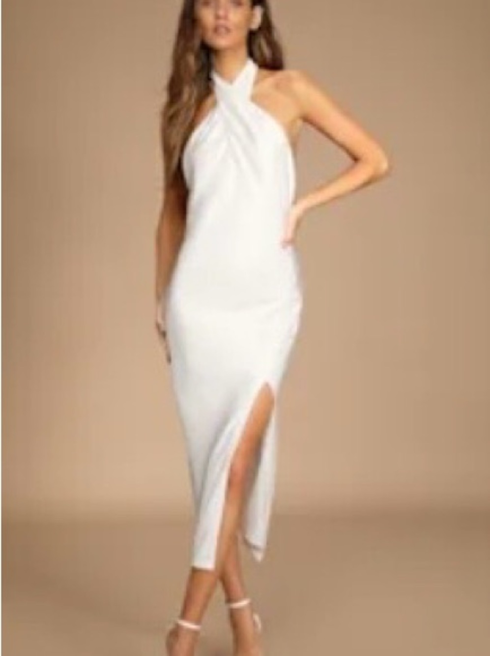 Lulu's White Halter Cross-Front Midi Dress with Side Slit - Picture 4 of 4